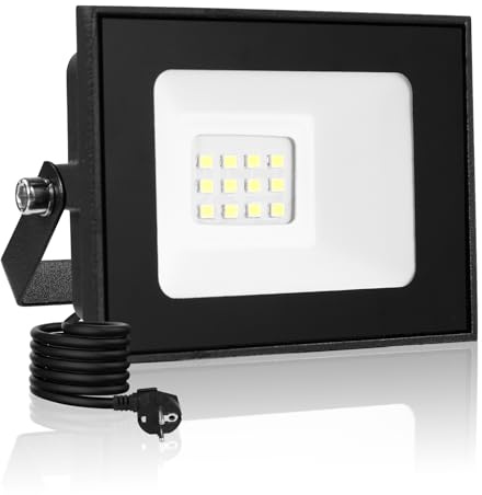 Bellanny LED Strahler Außen 10W, 1000LM 3000K Warmweiß Scheinwerfer Fluter Flutlicht Baustrahler | IP66 Wasserdicht Wandstrahler mit Stecker &3m Kabel,Aussenlampe für Garten Garage Terrassen Werkstatt