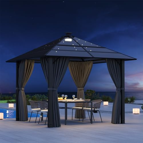 Devoko Pabellón 3x3 Impermeable Estable Resistente al Invierno, Pabellón de Jardín de Aluminio, Pabellones para Barbacoa con Techo Fijo Translúcido, Protección UV 50+, Pérgola Adecuada para Jardines
