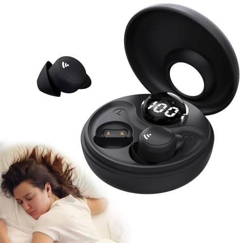 sunvito Sleep Earbuds for Side Sleepers, Mini Auricolari Wireless Bluetooth 5.3 Auricolari per Dormire, Auricolari Nascosti con Display di Alimentazione per Esercizio, Lavoro, Escursionismo(Nero)