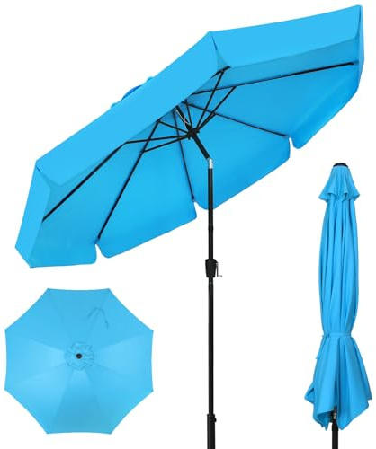 ZealWe Garden Parasol, 3m Parasols Patio Sun Umbrella for Garden, Tilt Crank Handle and 8 Ribs, Beach Pool Lawn Backyard Deck, Ocean Blue