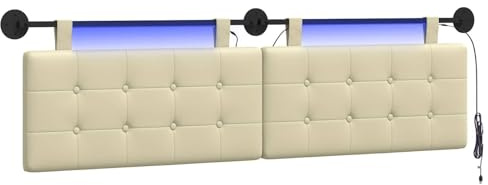 vidaXL Hängendes Kopfteil Mit LED Licht Creme Kunstleder, Elegantes, modernes Kopfteil, stylische Wandmontage, Flexibles Design, platzsparend, gemütliche Rückenlehne