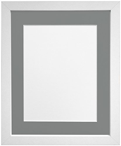 FRAMES BY POST 25mm White Picture Photo Frame with Dark Grey Mount 40 x 30 For Pic Size 36 x 24 (Plastic Glass)