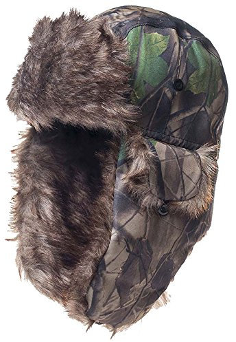 TKAS Camouflage Winter Bombermütze Kunstpelz Warme Mütze Ushanka Russischer Trooper Trapper Jagd Flieger Schnee Skimütze mit Ohrenklappen für kaltes Wetter (Camouflage Grün)