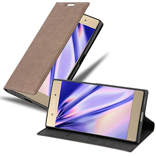 Cadorabo Hülle kompatibel mit Sony Xperia XA1 Plus aus Premium Kunst Leder Flip Klappbare Stoßfeste Magnetische [Standfunktion] [Kartenfächern] Cover Hülle für Sony Xperia XA1 Plus Tasche in Braun