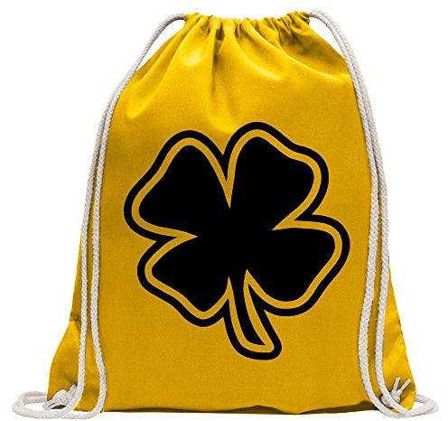 Kiwistar - Turnbeutel - gelb - Kleeblatt - Glück - Fun Rucksack Sport Beutel Gymsack Baumwolle mit Ziehgurt