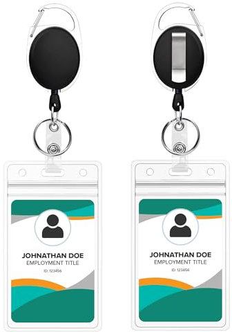 2er Pack Ausweishalter mit Clip - Klare Ausweishalterung mit Rückholmechanismus und stabilem Clip - Vertikaler Lanyard-Ausweishalter mit Karabiner - 24 Zoll Zuggurt
