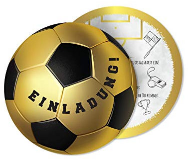 Friendly Fox Fußball Einladungen, 12 Einladungskarten Fußball Geburtstag, runde Geburtstagseinladungen goldener Fußball