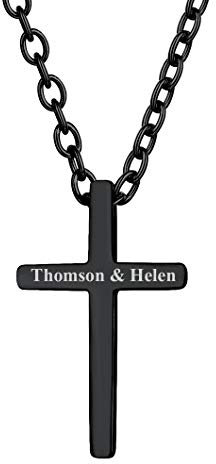 Richsteel Edelstahl Schwarz Unisex Kette mit Anhänger Kreuz Herren Kreuz Kette mit Gravur für Christian und Religiöser Leute