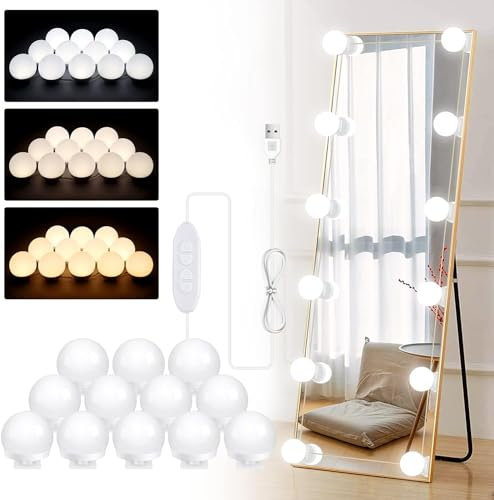 Natseekgo Hollywood LED-Spiegelleuchte, Schminktisch-Spiegelleuchten-Set für Kosmetikspiegel mit Dimmfunktion, Spiegel nicht im Lieferumfang enthalten, 14 LED-Lampen, Energieklasse A (12-LED)