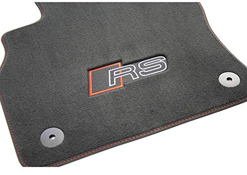 Audi 83B863691BRPP Textilfußmatten RS-Schriftzug Premium Velours Fußmatten 2x Stoffmatten vorn schwarz/rot