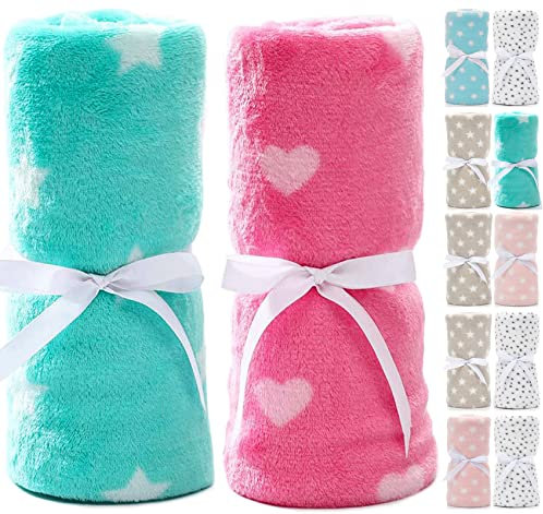 LeerKing Unisex Babydecke 2er Pack Jungs Mädchen Kuscheldecke Krabbeldecke Babybettwäsche Kinderwagen flauschig für Neugeborene Weiche Decke 75cmx100cm Rot+Grün