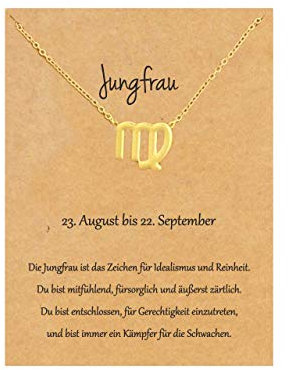 22Baby Anmutige Sternzeichen Halskette | Jungfrau | Karte mit Sternzeichen-Charakteristik | Vergoldet | Kleines Geschenk Freund Freundin | Geschenkideen Astrologie Horoskop