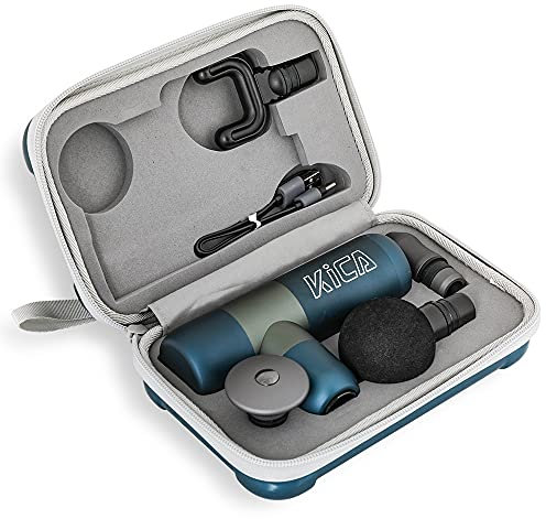 KICA K2 Massagepistole, Tragbare für Nacken Schulter Rücken Massage Gun, Geräuschloses Massagegerät mit 4 Massageköpfen, 1200-3200 U/min-Blau