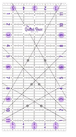 The Quilted Bear Transparentes Patchwork-Lineal – rutschfestes Design, Lineal zum Nähen, Quilten, Patchwork, robustes Acryl mit 30 45 60 Grad Winkeln, klare Linien (6 x 12)