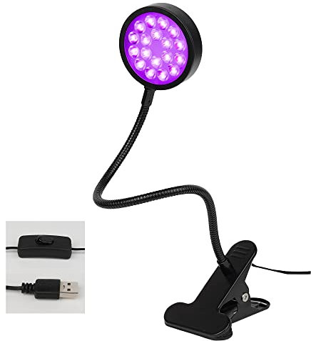 Lampe de Polymérisation UV Gel - Gooseneck Lamp UV pour le Durcissement de la Résine, USB 1,5m 5W Lampe UV avec Clip, 395 nm, Parfait pour le Vernis à Ongles Sec, Le Durcissement de La colle UV