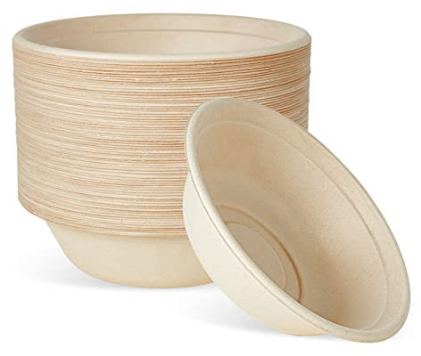ECOLipak 70 Pack Compostable Bowls, 32oz Disposable Paper Bowls, Biodegradable Soup Bowls Made of Natural Bagasse, Eco-Friendly Sugarcane Bowls for Salad Wheat Flakes