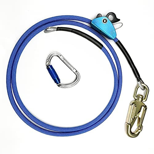 Flipline Kit,Climbing Harness, Adjustable Tree Lanyard, Rope Grab,Steel Swivel Snap Hook Fall Protection for Arborist,Tree Climbers (1/2x10ft,Blue)