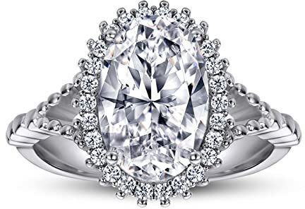 Skcess Engagement Ring Sterlingsilber, Ringe Vintage Weißes Gold Ovaler Voll-Zirkonia-Ring Verlobungsringe Größe 57 (18.1)