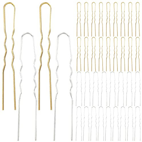 Lawie 40 Pack 3 Inch Gold Silver Metal U Shaped Hair Pins Alloy Iron Wire Hair Fork Long Chopsticks Hairpins Picks Hair Sticks Shawl Pin Hairclips Simple Fast Bun Holder Crafting DIY Accessory Bulk