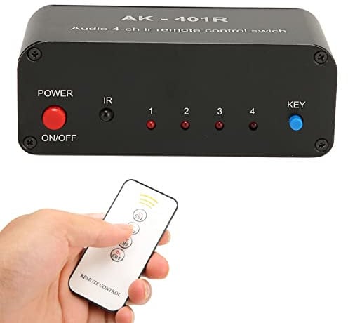 Goshyda 4 Way RCA Switcher, Multifunctional 4 in 4 Out Composite RCA Stereo Splitter with IR Remote Control, Audio AV Selector Box for DVD Game Console