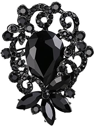 Clearine Rose Blume Brosche für Damen Kristall Emaille Pin für Kleidung Schwarz