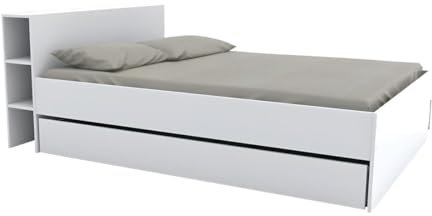 Vente-unique Bett mit Kopfteil & Stauraum & Schubladen - 140 x 190 cm - Weiß - Eugene