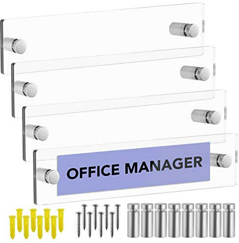 Set of 4 - Sturdy & Elegant Acrylic 2 Piece Wall Mount Name Plate Holder, Office Business Door Sign Holder with All Hardware Included, Card Inserts NOT Included, Inner Size, 8” x 2”