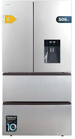 Cecotec Frigorífico Puerta Francesa Inox con Dispensador de Agua de 506L Bolero CoolMarket FD 510 WD Inox E. 183 cm de Alto, 84 cm de Ancho, Motor Inverter Plus, Bajo Consumo, Total NoFrost