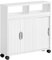 Abician Meuble Rangement Salle de Bain Toilette avec roulettes, Porte Coulissante, Armoire Etroite WC en Bois pour Papier Toilette Blanc