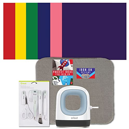 Cricut Easy Press Mini with Mat, Tool Kit and Rainbow Iron-On Roll Bundle - Small Heat Press Machine for Heat Transfer Vinyl and Sublimation, Portable Iron for Small Objects, Pressing Ironing Machine