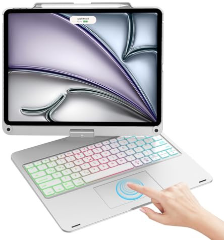 Custodia con tastiera touch per iPad Air 13 M2 2024, iPad Pro 12.9 con tastiera di 6a/5a/4a/3a generazione, trackpad, girevole a 360°, copertura per tastiera wireless, 7 modalità di retroilluminazione