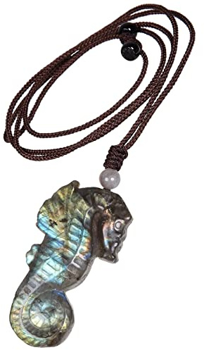 Nupuyai Labradorit Edelstein Anhänger Heilstein Kette für Damen und Herren | Wolf / Schutzengel / Löwe / Stern & Mond / Fuchs Anhänger Kette, Glücksbringer Amulett & Reiki Schmuck, Meditation Heilstein