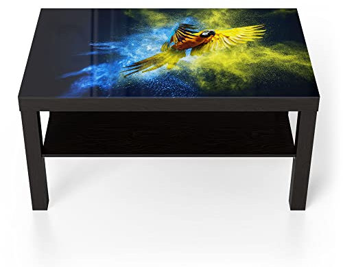 DEQORI Glastisch | schwarz groß 90x50 cm | Motiv Papagei in Farbwolke | ausgefallener Beistelltisch aus Glas | Hochglanz Couchtisch fürs Wohnzimmer | moderner Couch Tisch mit Design