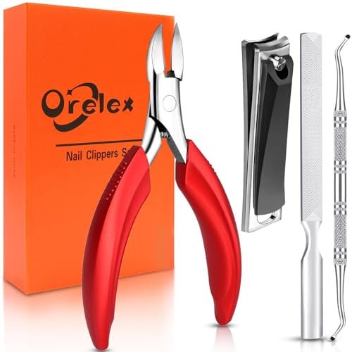 Orelex Nagelschere, Nagelschneider für eingewachsene und lockige Nägel, Fingernagel Clipper mit Nagelfeile, Ergonomische Komfort Grip, Profi Edelstahl