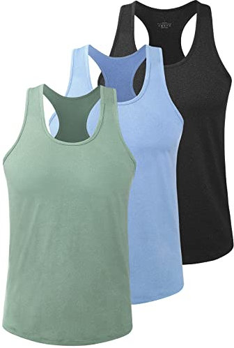 vislivin Herren Sport Tank Top Ärmelloses Muskelshirts Tanktops Fitness Achselshirts Gym Unterhemden Bodybuilding 3er Pack Schwarz/Hellblau/Armeegrün M 1