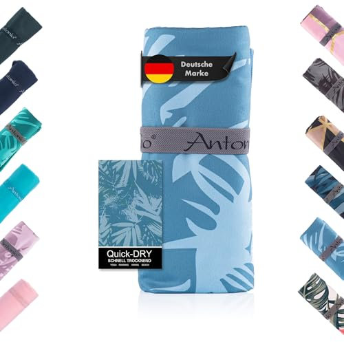 Antonio - Mikrofaser Strandtuch & Badetuch XXL 160 x 80 cm blau - Damen & Herren Strand-Handtuch & Bade-Handtuch schnelltrocknend leicht groß - Microfaser Towel Handtücher Yoga, Sport, Unterwegs