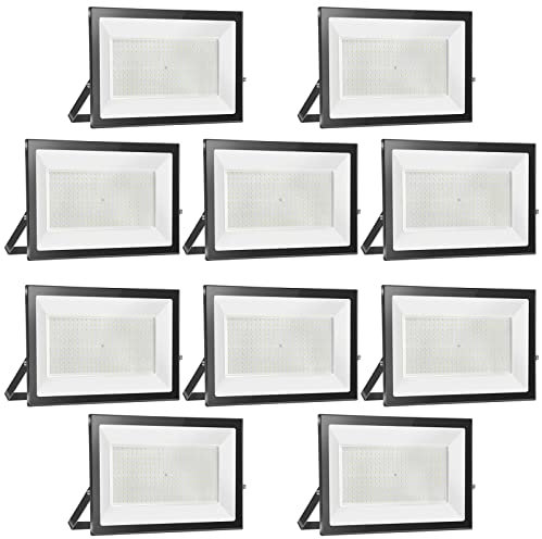 loyal Lot de 10 Projecteur LED 300W 30000LM, 6000K Blanc Froid Super Lumineux Spot LED Extérieur, Lumière de Sécurité IP65 Étanche Verre Trempé à Grain Fin, LED Floodlight