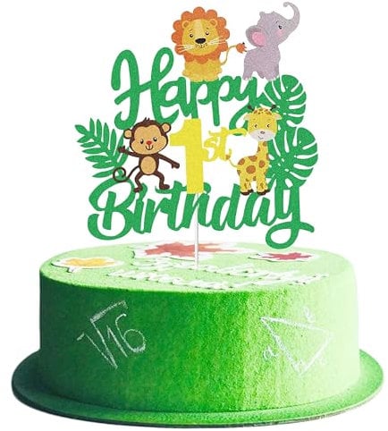 Joyeah Happy 1st Birthday Jungle Animal Cake Topper Jungle Animals Cake Decoration Wild One Forest Theme Lion Elephant Monkey Cake Topper for Baby Shower Birthday Party Decorations Supply