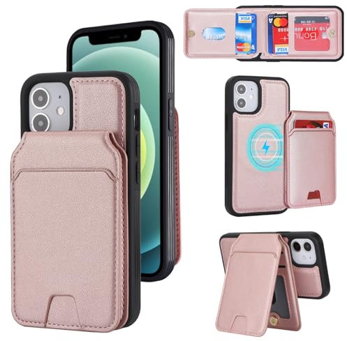 Zouzt for iPhone 12 Mini Detachable 2 in 1 Wallet Case with Card Holder for Magsafe, Magnetic PU Leather Flip Credit Slot Protective Phone Cover Women Men for iPhone 12 Mini 5.4 Inch - Rose Gold