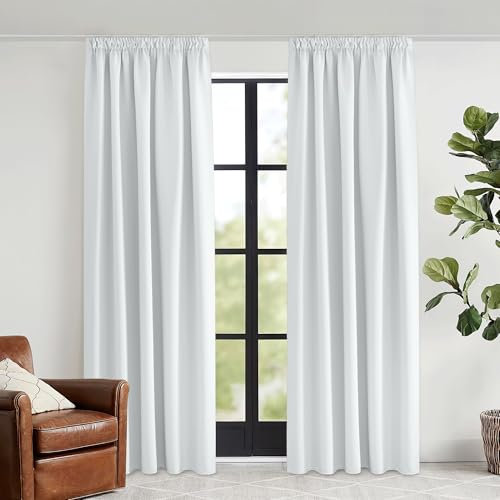 KGORGE Wohnzimmer Gardinen mit Kräuselband Weiss 2er Set Vorhang Weiß Blickdicht Thermovorhang Hitzeschutz Verdunklungsvorhänge Thermo Gardinen, Grauweiß, 240 x 140 cm(HxB)