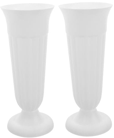 HAKIDZEL 2 Pezzi Vaso Portafiori in Plastica Bianco, Resistente alle Intemperie e Non Sbiadisce, per Cimitero e Decorazione Casa