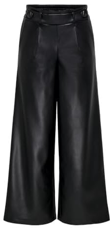 ONLY Onlbina Faux Leather Wide Pant BF Otw Pantalón, Negro, MW x 34L para Mujer