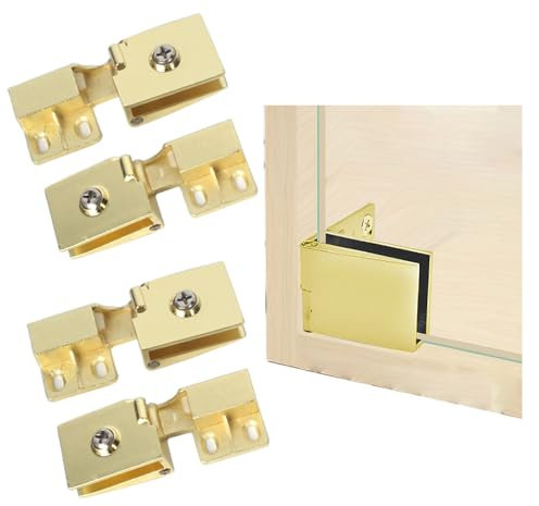 TEYOUQU 4Pces Glass Door Hinges Gold for 3-5mm Glass Clips Cabinet Doors