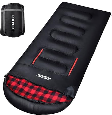 POEPORE Schlafsack Outdoor 3-4 Jahreszeiten Flanell Schlafsäcke Leichter Deckenschlafsack Kleines Packmaß für Erwachsene mit Arme und Füße Reißverschluss 220x80 cm Schwarz