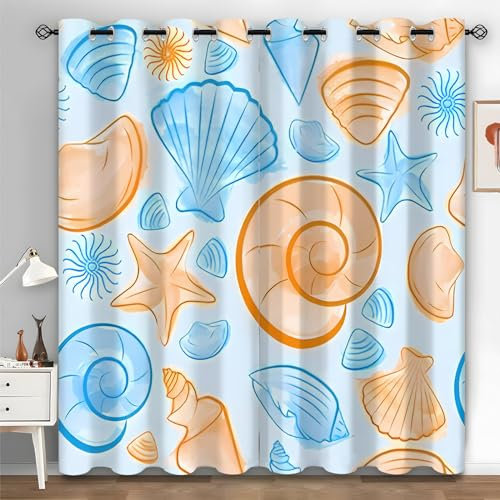Rideau Occultant Thermiques, Coquille Rideau Thermique Isolant, Lot de 2 Rideaux à Oeillets pour Salon Chambre, Plage Rideaux et Draperies Intérieurs, 140x200 cm
