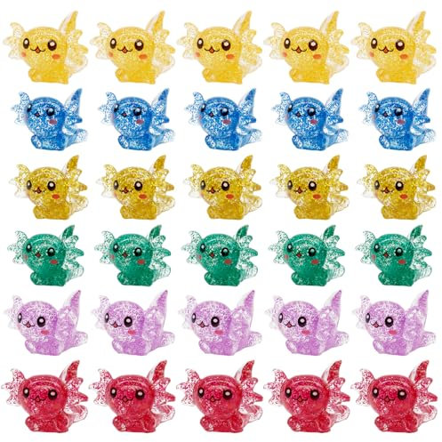 X Hot Popcorn 30 Stück Mini Axolotl Harz Charms Miniatur Axolotl winzige Tierfiguren Harz Schmuck Marine Aquarium Ornamente Puppenhaus Dekor für DIY Aquarium Topfgarten Feenzubehör
