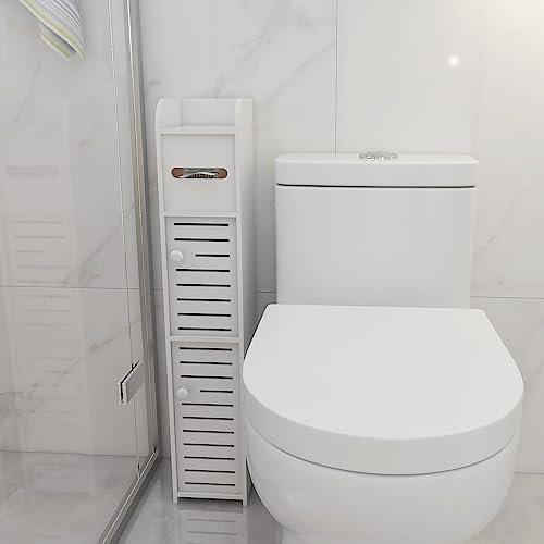 XUANYU 4 Niveaux Petit Meuble de Rangement pour Toilettes Petit Colonne Armoire de Salle de Bain Support pour Papiers Toilettes Meuble Colonne de Toilette Porte-Papier Toilette (Blanc 15×17×78 cm)