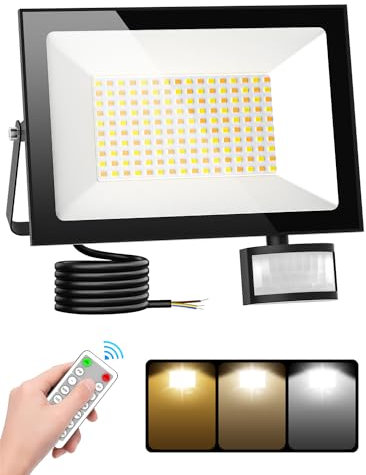 100W Projecteur LED Exterieur Detecteur de Mouvement,3000K/4500K/6500K Spot LED Extérieur avec Télécommande,10000LM Projecteur LED Exterieur,IP66 Etanche Eclairage Exterieur pour Jardin Patio Garage