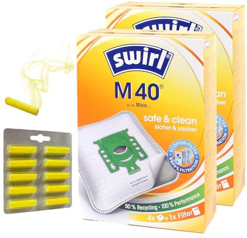 8 Staubsaugerbeutel + 10 Duftstäbchen kompatibel mit Miele SGSF4, SGSG1, SGSG2, SGSH1, SGSH2, SGSH4, SGSK3, SGSP3, SGSP4 | kompatibel mit Swirl M40 - M 40