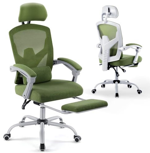 DUMOS Bürostuhl Ergonomisch - EIN Schreibtischstuhl mit Komfortarmlehnen, Ausgestattet mit Einer Bequemen Lendenwirbelstütze und Fußstütze, Office Chair Geeignet für Zuhause, Büro (Grün)